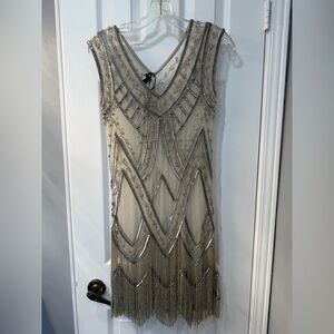 BEDO NOIR Silver Beaded Lace Dress